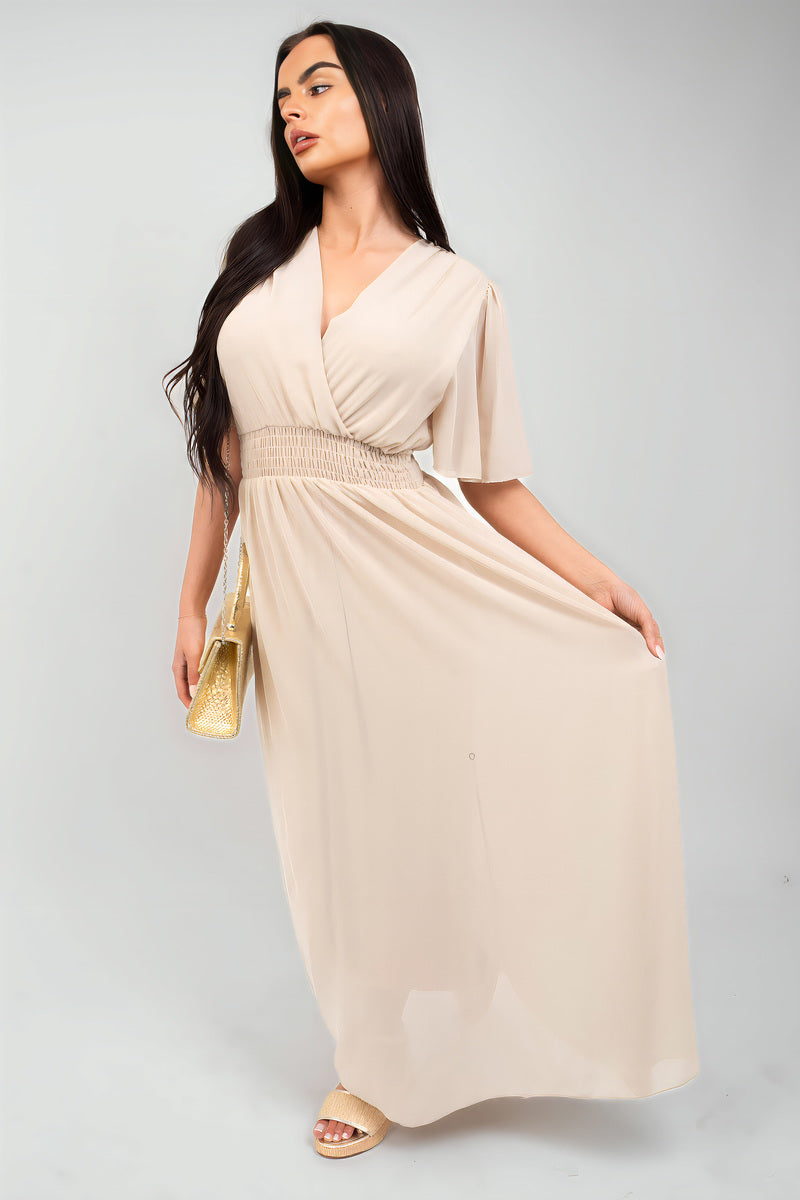 Smocked Waist V Neck Short Sleeve Flowy Maxi Dress - She Wears Glory Beverly Hills