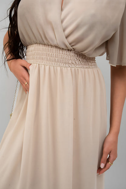 Smocked Waist V Neck Short Sleeve Flowy Maxi Dress - She Wears Glory Beverly Hills