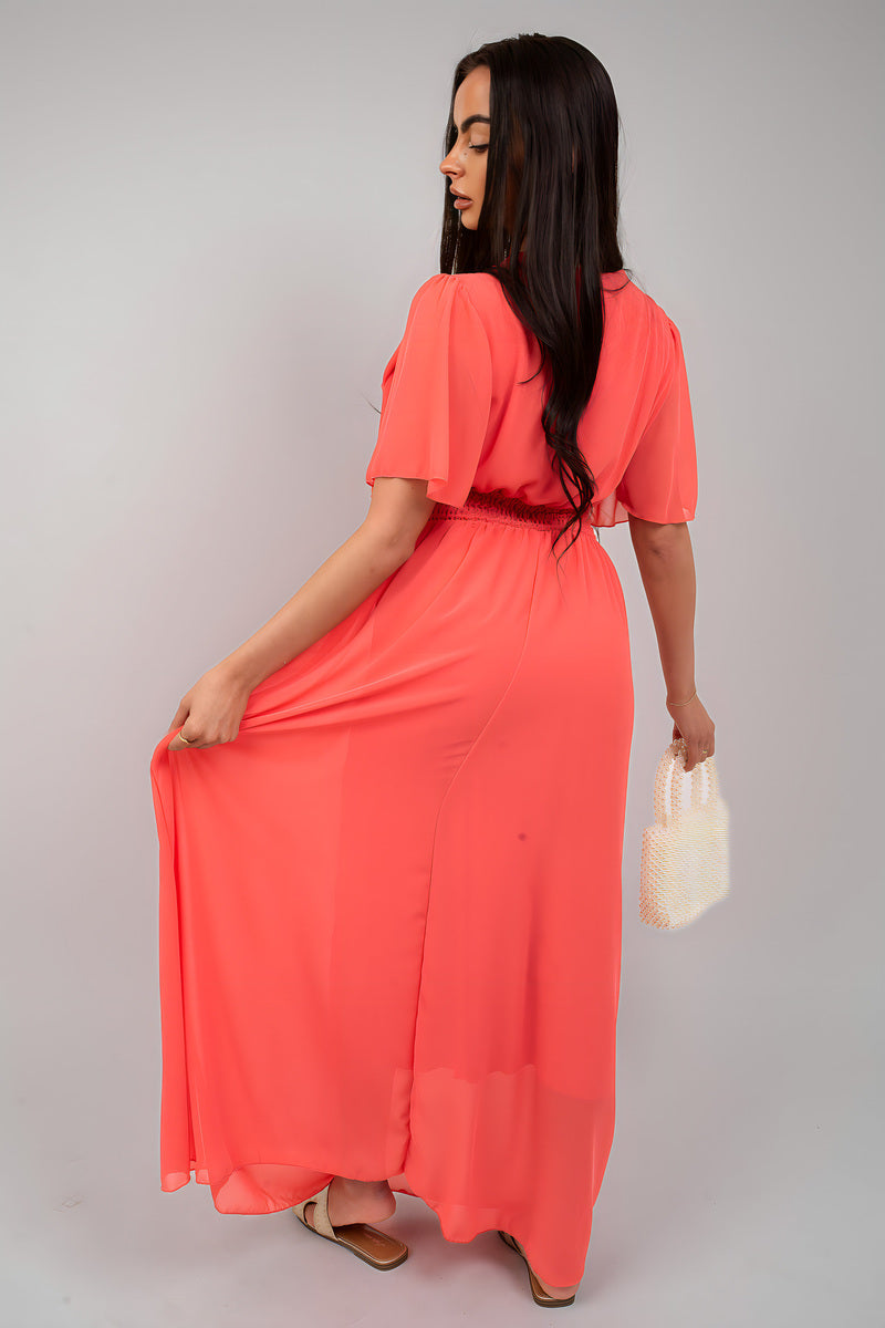 Smocked Waist V Neck Short Sleeve Flowy Maxi Dress - She Wears Glory Beverly Hills