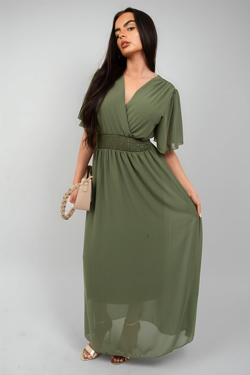Smocked Waist V Neck Short Sleeve Flowy Maxi Dress - She Wears Glory Beverly Hills
