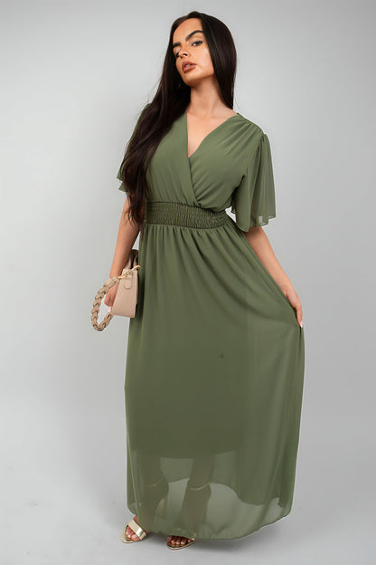 Smocked Waist V Neck Short Sleeve Flowy Maxi Dress - She Wears Glory Beverly Hills