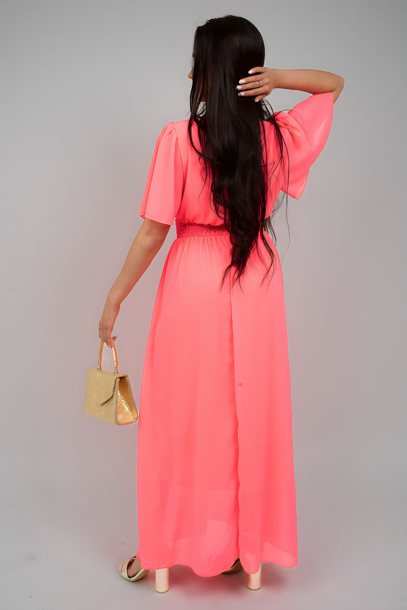 Smocked Waist V Neck Short Sleeve Flowy Maxi Dress - She Wears Glory Beverly Hills