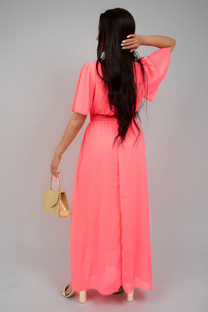 Smocked Waist V Neck Short Sleeve Flowy Maxi Dress - She Wears Glory Beverly Hills