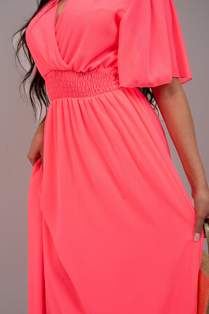 Smocked Waist V Neck Short Sleeve Flowy Maxi Dress - She Wears Glory Beverly Hills