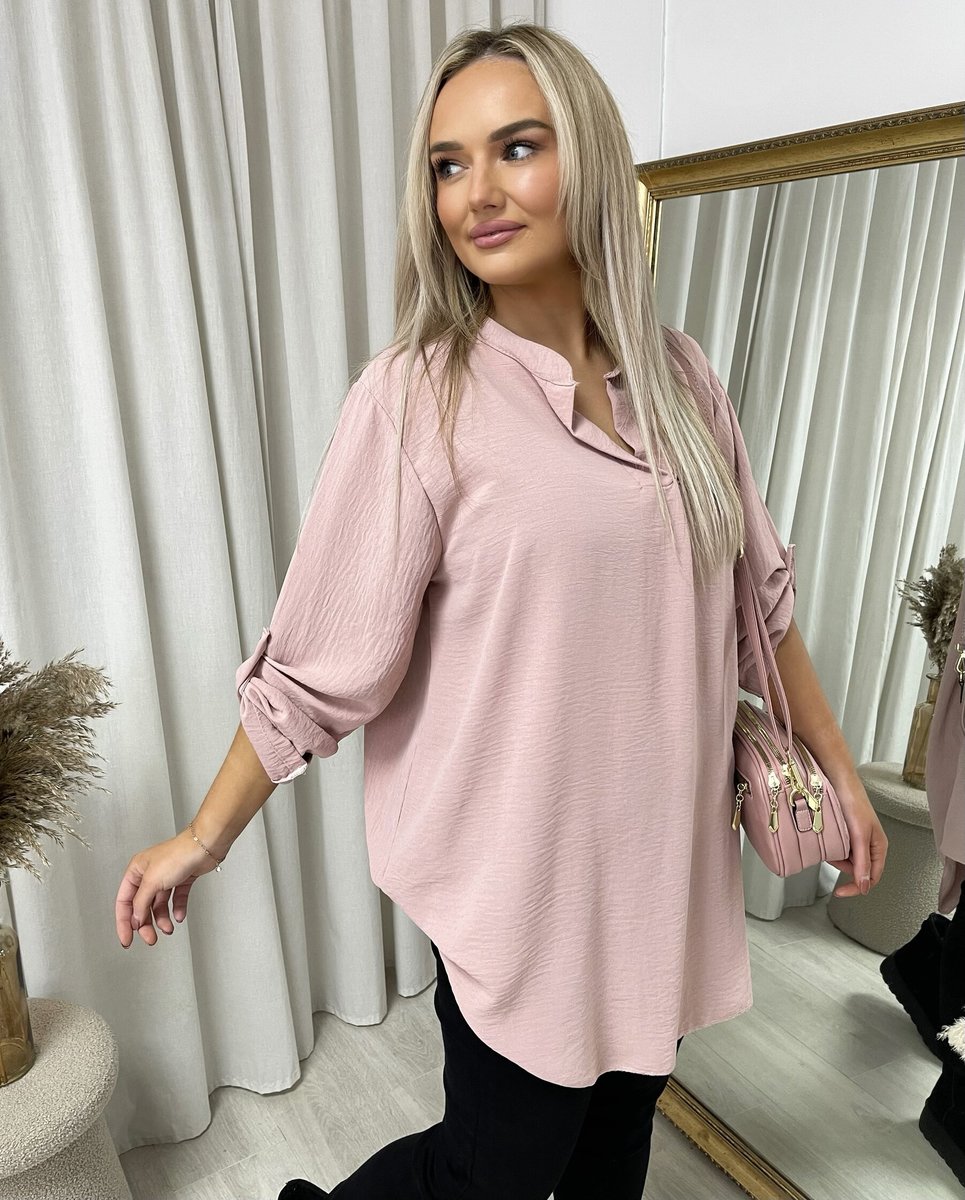 Long Back Roll Up Sleeve Loose Fit Top - She Wears Glory Beverly Hills