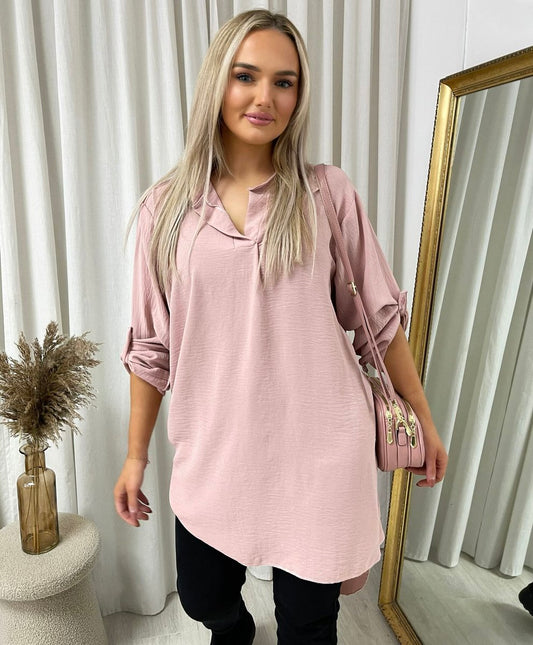 Long Back Roll Up Sleeve Loose Fit Top - She Wears Glory Beverly Hills