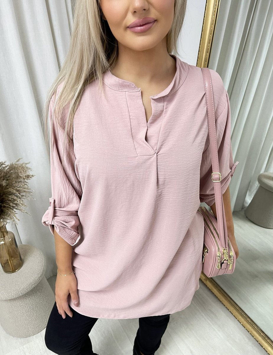 Long Back Roll Up Sleeve Loose Fit Top - She Wears Glory Beverly Hills