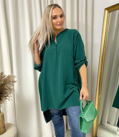 Long Back Roll Up Sleeve Loose Fit Top - She Wears Glory Beverly Hills