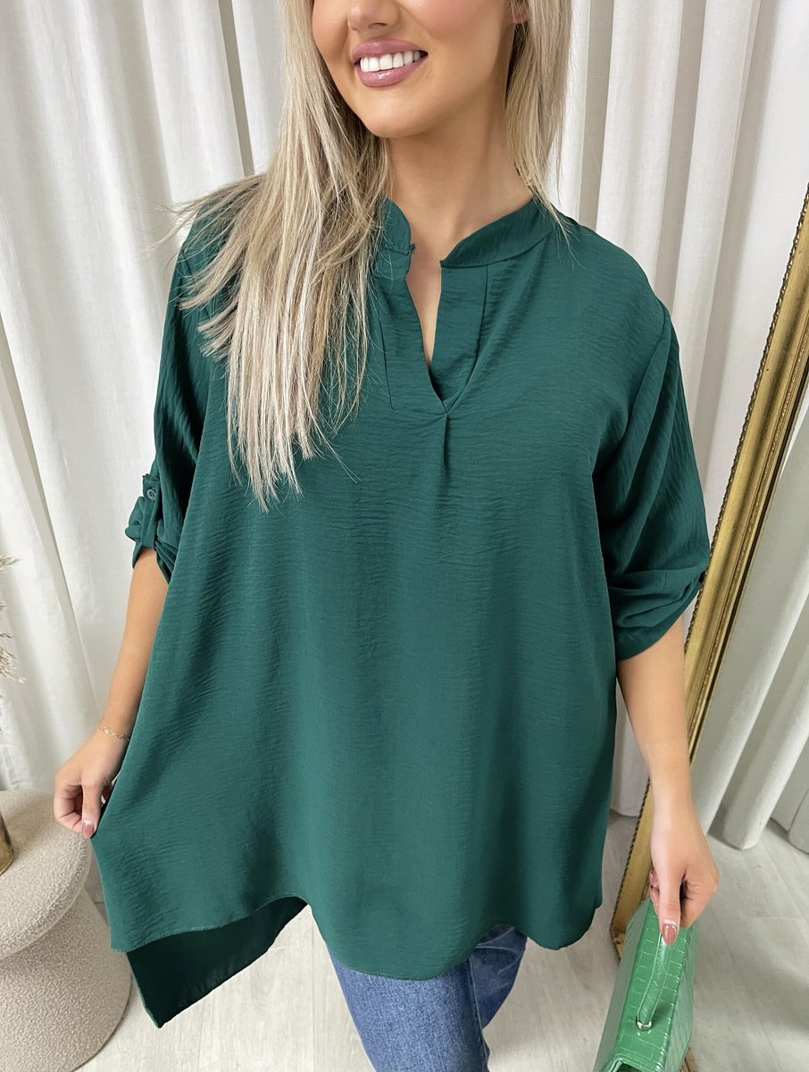 Long Back Roll Up Sleeve Loose Fit Top - She Wears Glory Beverly Hills