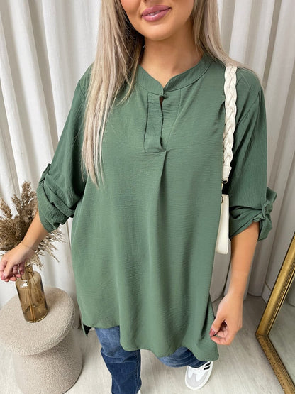 Long Back Roll Up Sleeve Loose Fit Top - She Wears Glory Beverly Hills