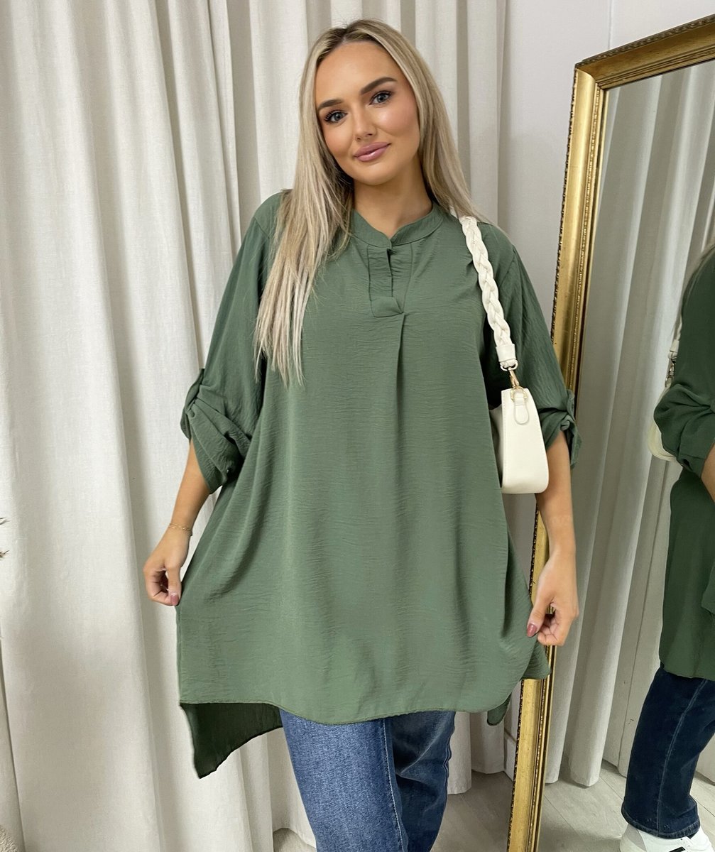 Long Back Roll Up Sleeve Loose Fit Top - She Wears Glory Beverly Hills