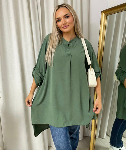 Long Back Roll Up Sleeve Loose Fit Top - She Wears Glory Beverly Hills