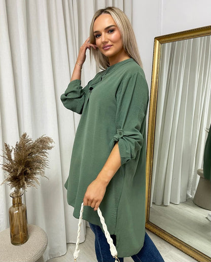Long Back Roll Up Sleeve Loose Fit Top - She Wears Glory Beverly Hills