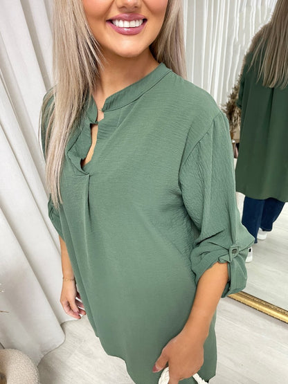 Long Back Roll Up Sleeve Loose Fit Top - She Wears Glory Beverly Hills