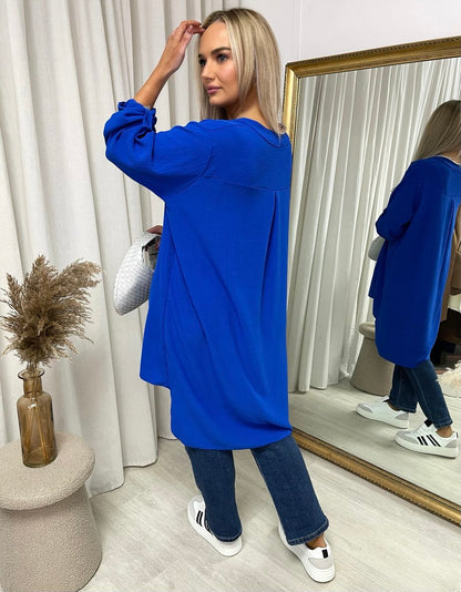 Long Back Roll Up Sleeve Loose Fit Top - She Wears Glory Beverly Hills