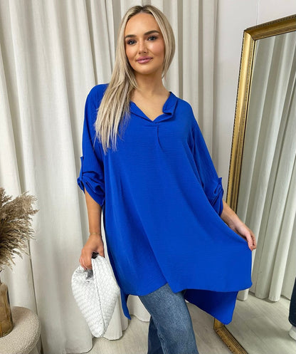 Long Back Roll Up Sleeve Loose Fit Top - She Wears Glory Beverly Hills