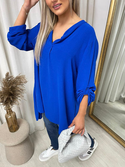 Long Back Roll Up Sleeve Loose Fit Top - She Wears Glory Beverly Hills