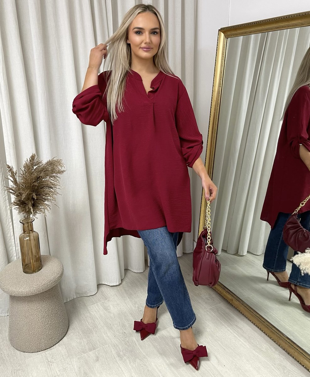 Long Back Roll Up Sleeve Loose Fit Top - She Wears Glory Beverly Hills