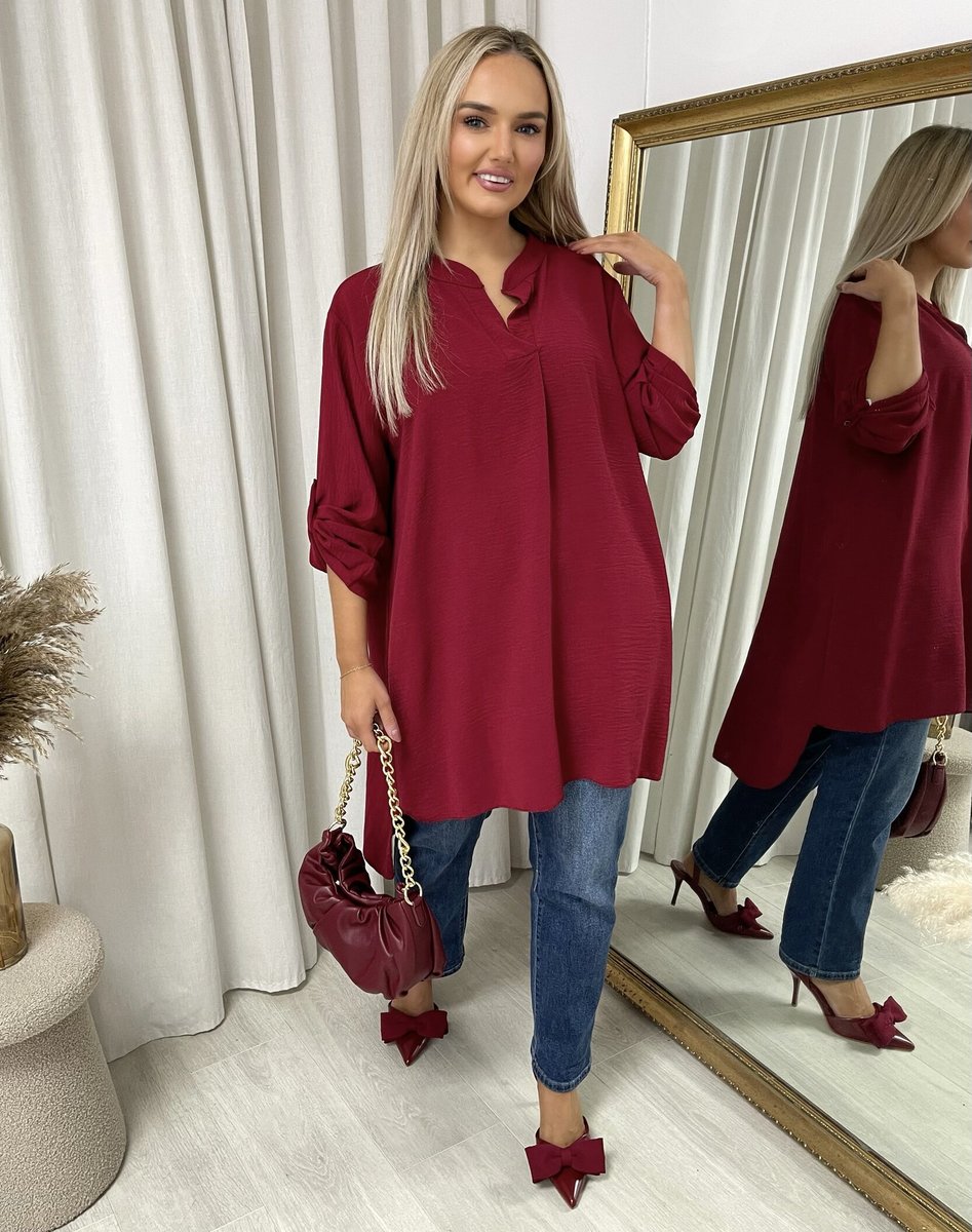Long Back Roll Up Sleeve Loose Fit Top - She Wears Glory Beverly Hills