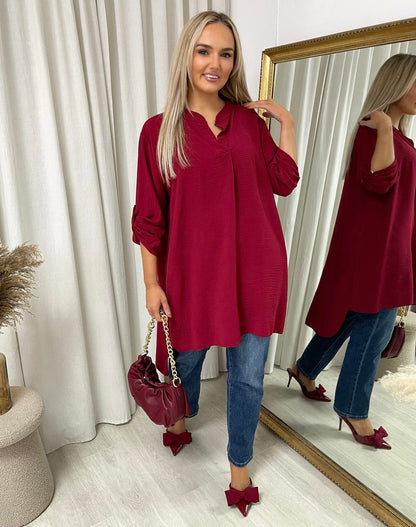 Long Back Roll Up Sleeve Loose Fit Top - She Wears Glory Beverly Hills