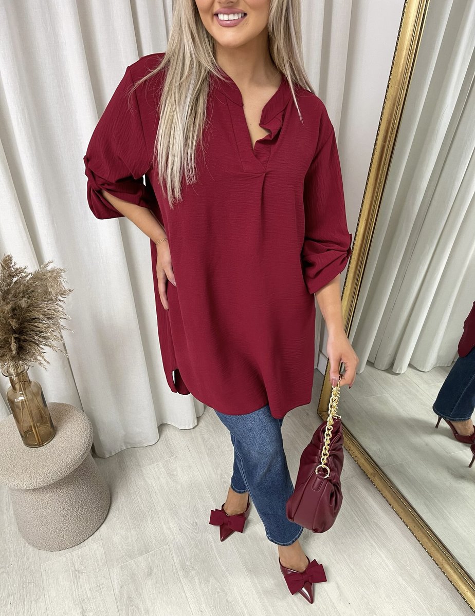 Long Back Roll Up Sleeve Loose Fit Top - She Wears Glory Beverly Hills