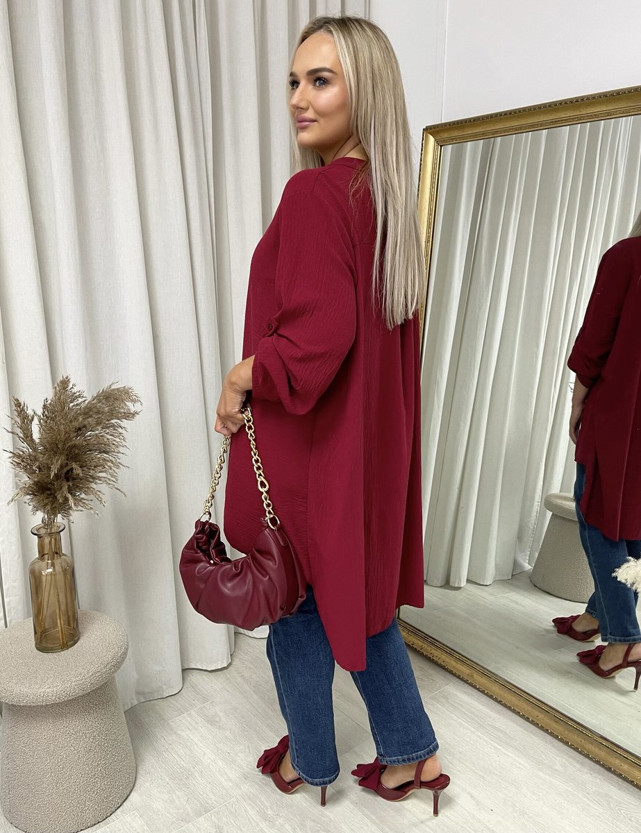 Long Back Roll Up Sleeve Loose Fit Top - She Wears Glory Beverly Hills