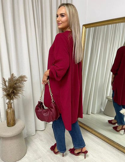 Long Back Roll Up Sleeve Loose Fit Top - She Wears Glory Beverly Hills