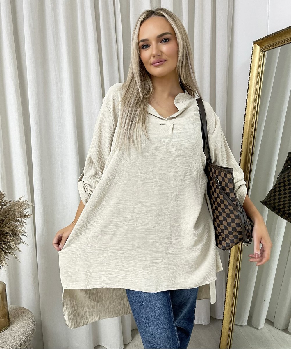 Long Back Roll Up Sleeve Loose Fit Top - She Wears Glory Beverly Hills