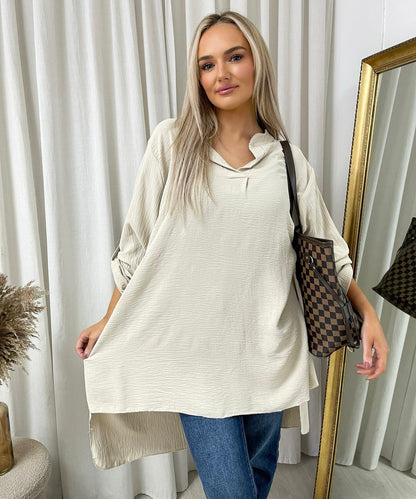 Long Back Roll Up Sleeve Loose Fit Top - She Wears Glory Beverly Hills