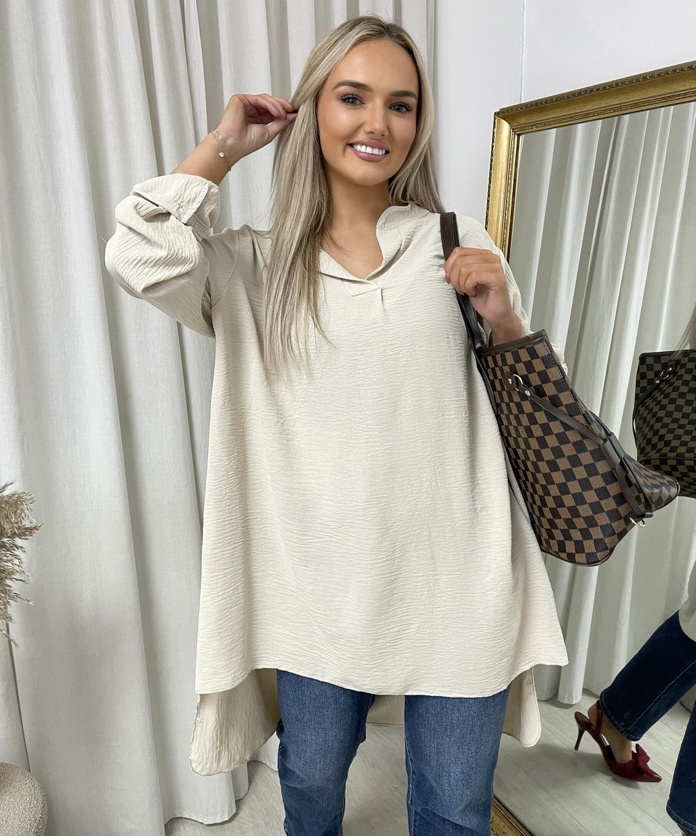 Long Back Roll Up Sleeve Loose Fit Top - She Wears Glory Beverly Hills