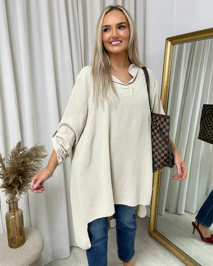 Long Back Roll Up Sleeve Loose Fit Top - She Wears Glory Beverly Hills