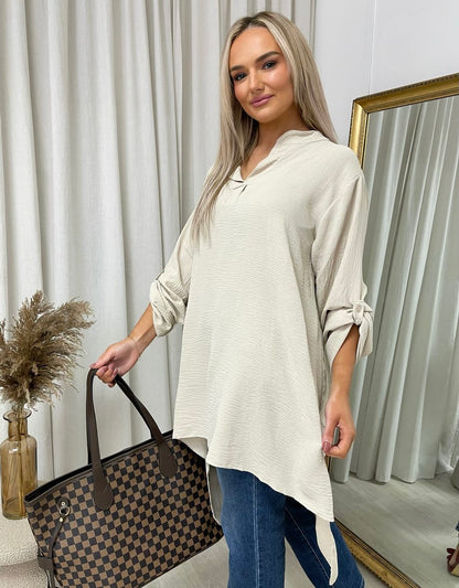 Long Back Roll Up Sleeve Loose Fit Top - She Wears Glory Beverly Hills