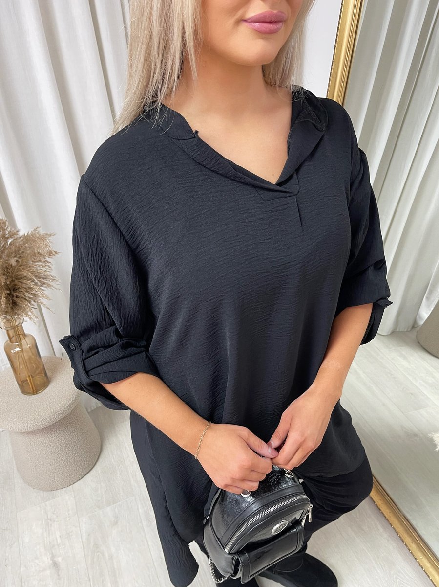 Long Back Roll Up Sleeve Loose Fit Top - She Wears Glory Beverly Hills