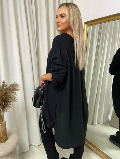 Long Back Roll Up Sleeve Loose Fit Top - She Wears Glory Beverly Hills