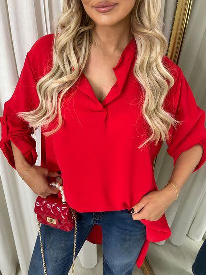She Wears Glory™ Long Back Roll Up Sleeve Loose Fit Top
