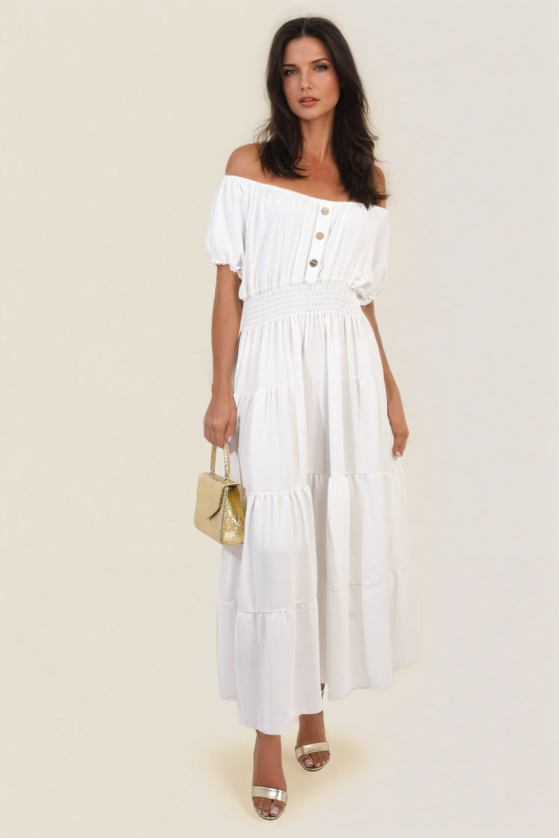 She Wears Glory™ Smocked Waist Tiered Midi Dress