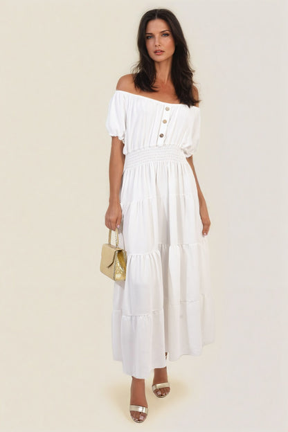 She Wears Glory™ Smocked Waist Tiered Midi Dress