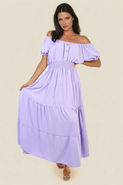 She Wears Glory™ Smocked Waist Tiered Midi Dress
