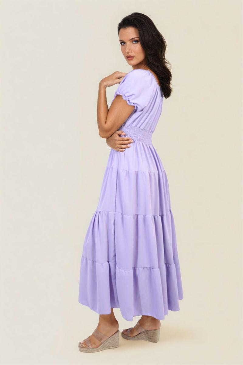 She Wears Glory™ Smocked Waist Tiered Midi Dress