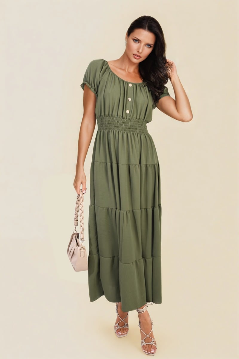 She Wears Glory™ Smocked Waist Tiered Midi Dress