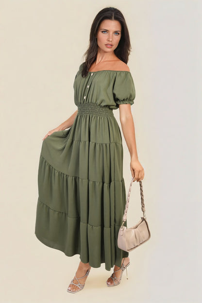 She Wears Glory™ Smocked Waist Tiered Midi Dress