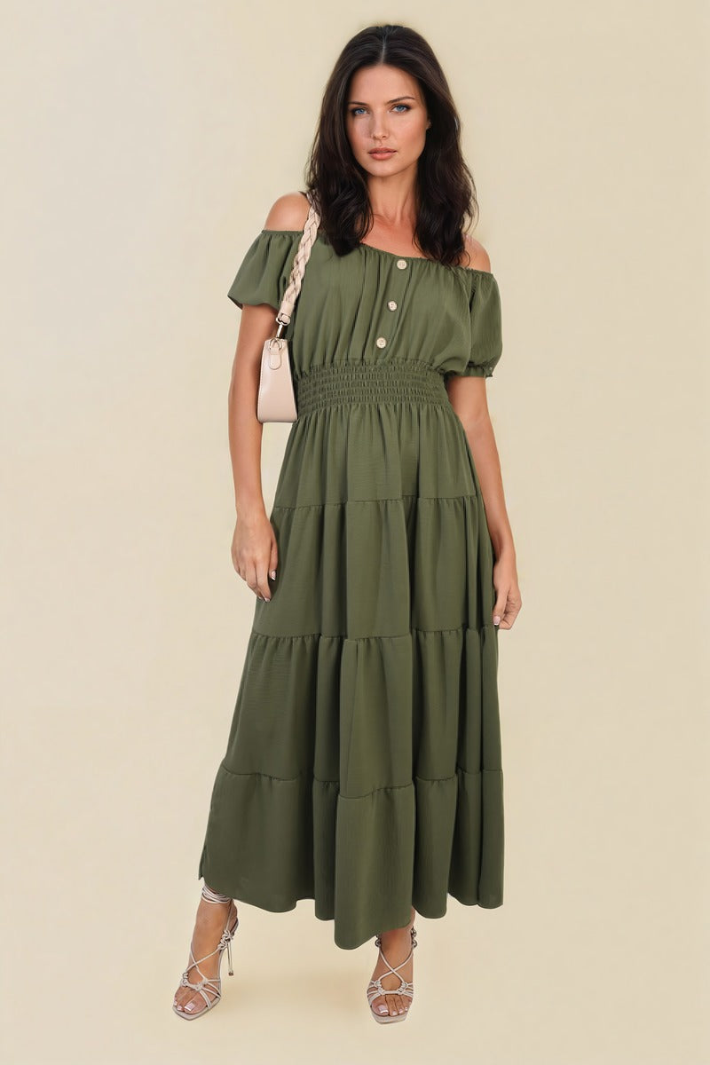 She Wears Glory™ Smocked Waist Tiered Midi Dress