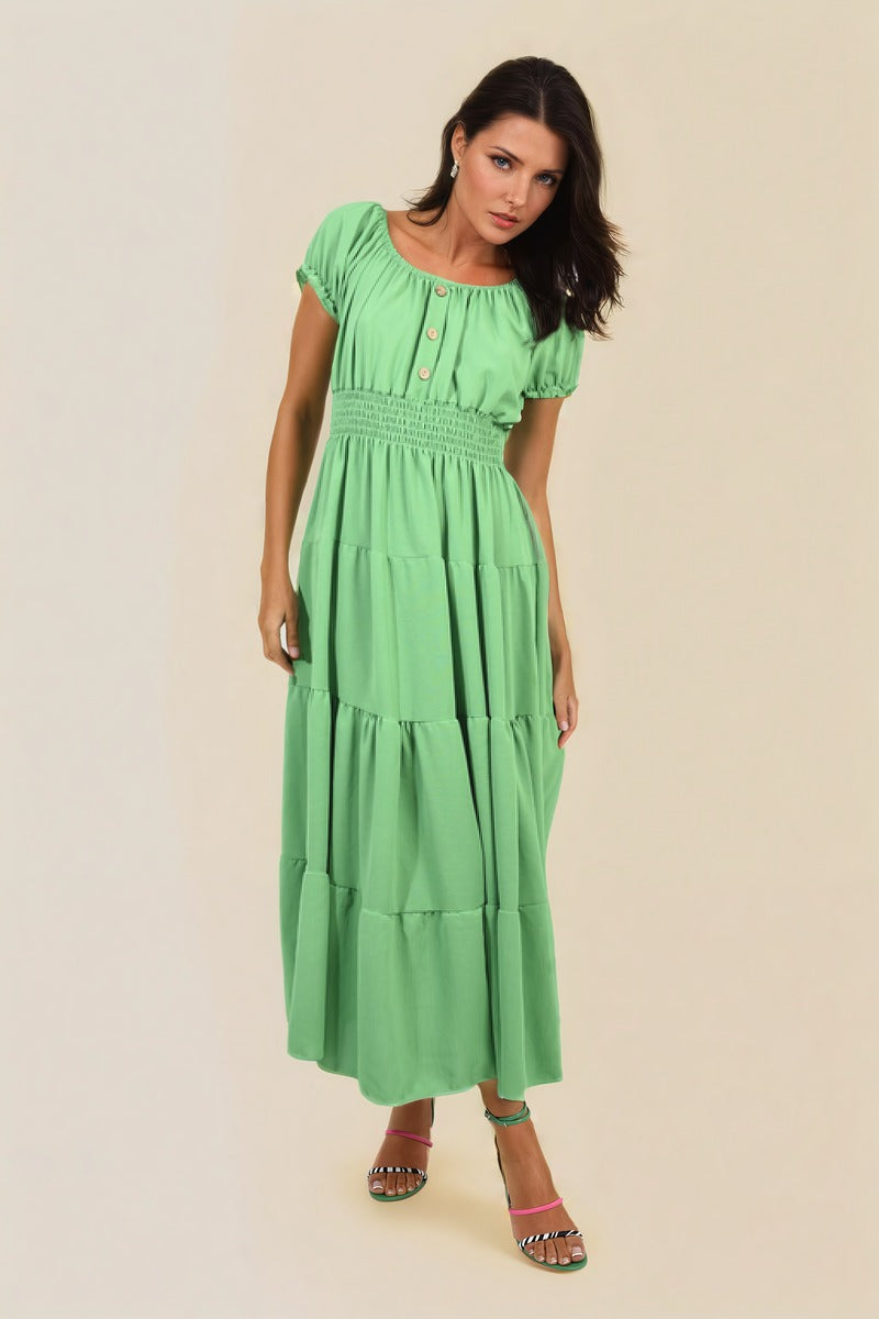 She Wears Glory™ Smocked Waist Tiered Midi Dress