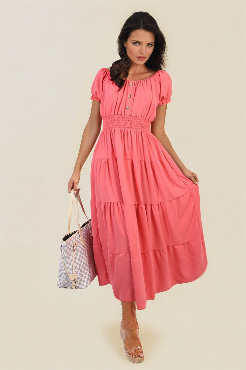 She Wears Glory™ Smocked Waist Tiered Midi Dress