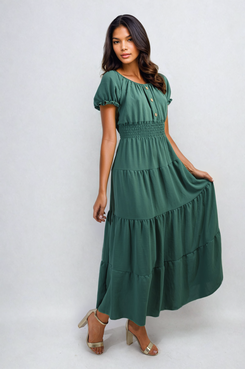 She Wears Glory™ Smocked Waist Tiered Midi Dress