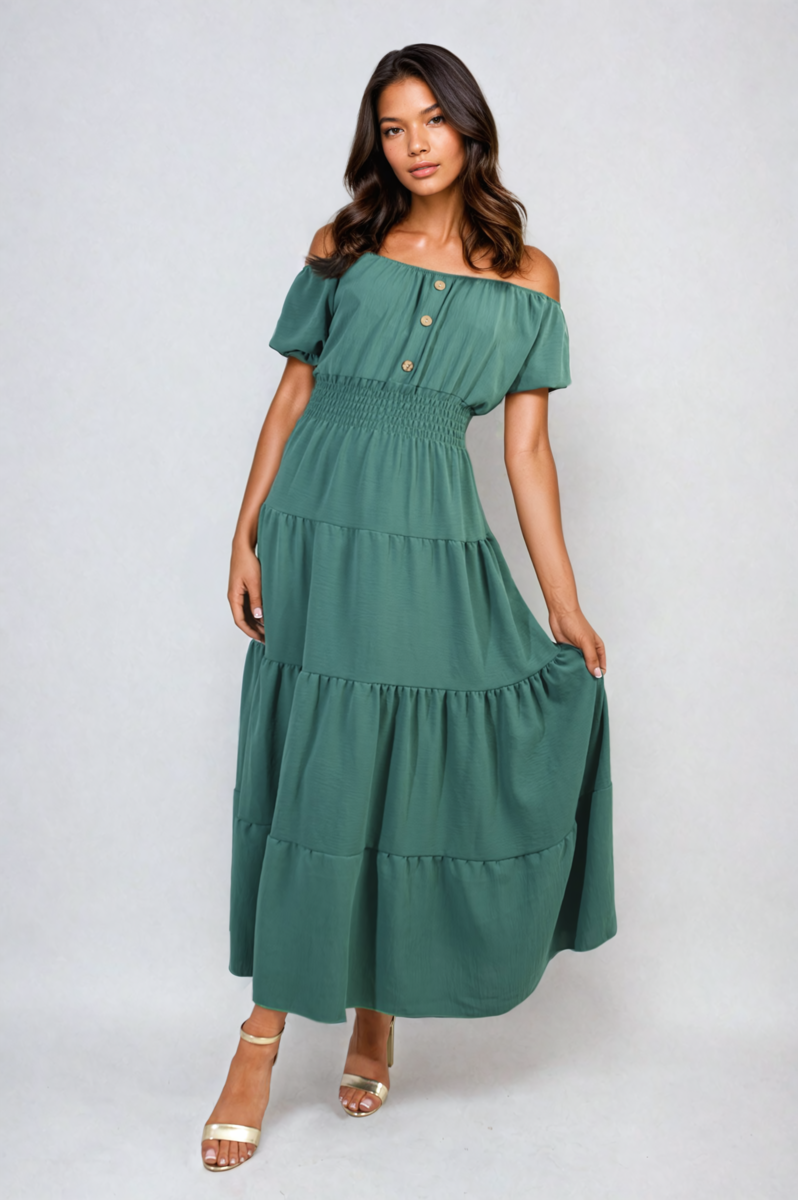 She Wears Glory™ Smocked Waist Tiered Midi Dress