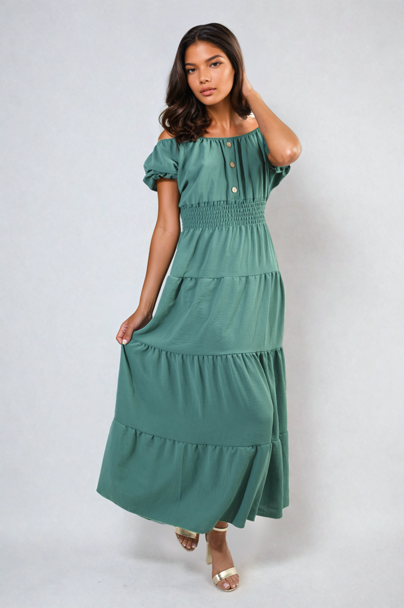 She Wears Glory™ Smocked Waist Tiered Midi Dress