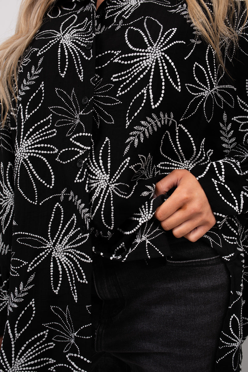 Floral Print Oversized Long Sleeve Button Down Top - She Wears Glory Beverly Hills