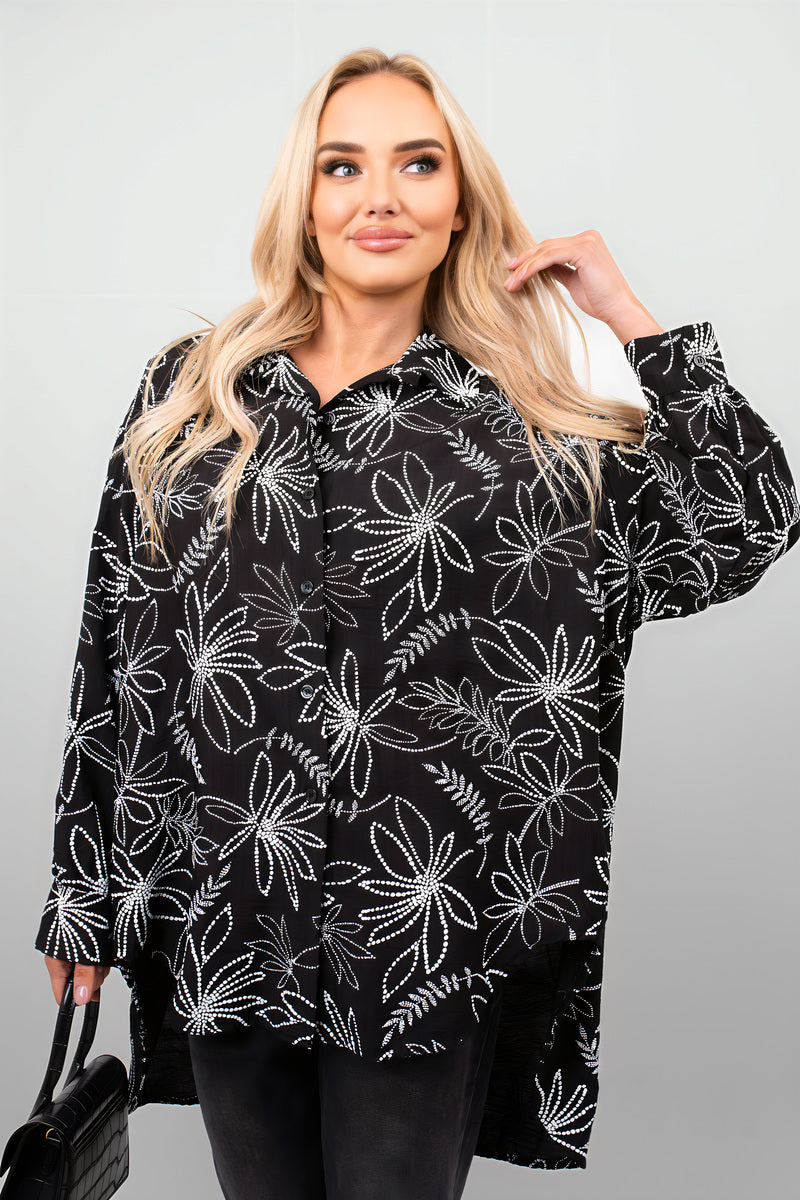 Floral Print Oversized Long Sleeve Button Down Top - She Wears Glory Beverly Hills