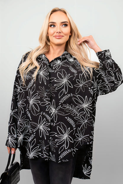 Floral Print Oversized Long Sleeve Button Down Top - She Wears Glory Beverly Hills